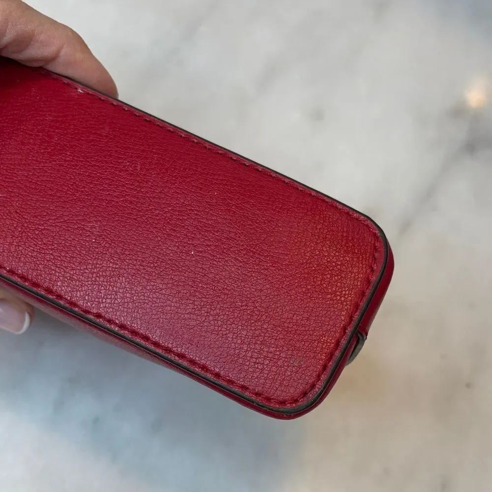 Michael Kors Travel Bag Cherry Red Leather Dome Cosmetic Case Pouch Clutch
